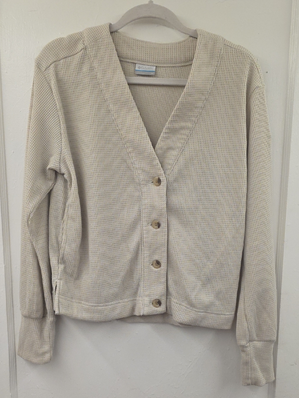 Columbia Cream Waffle Knit Button Cardigan Sweater Medium